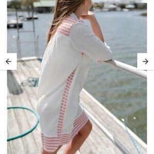 The Coast Brand Rowayton Dress Embroidered Red Tunic Cotton O/S